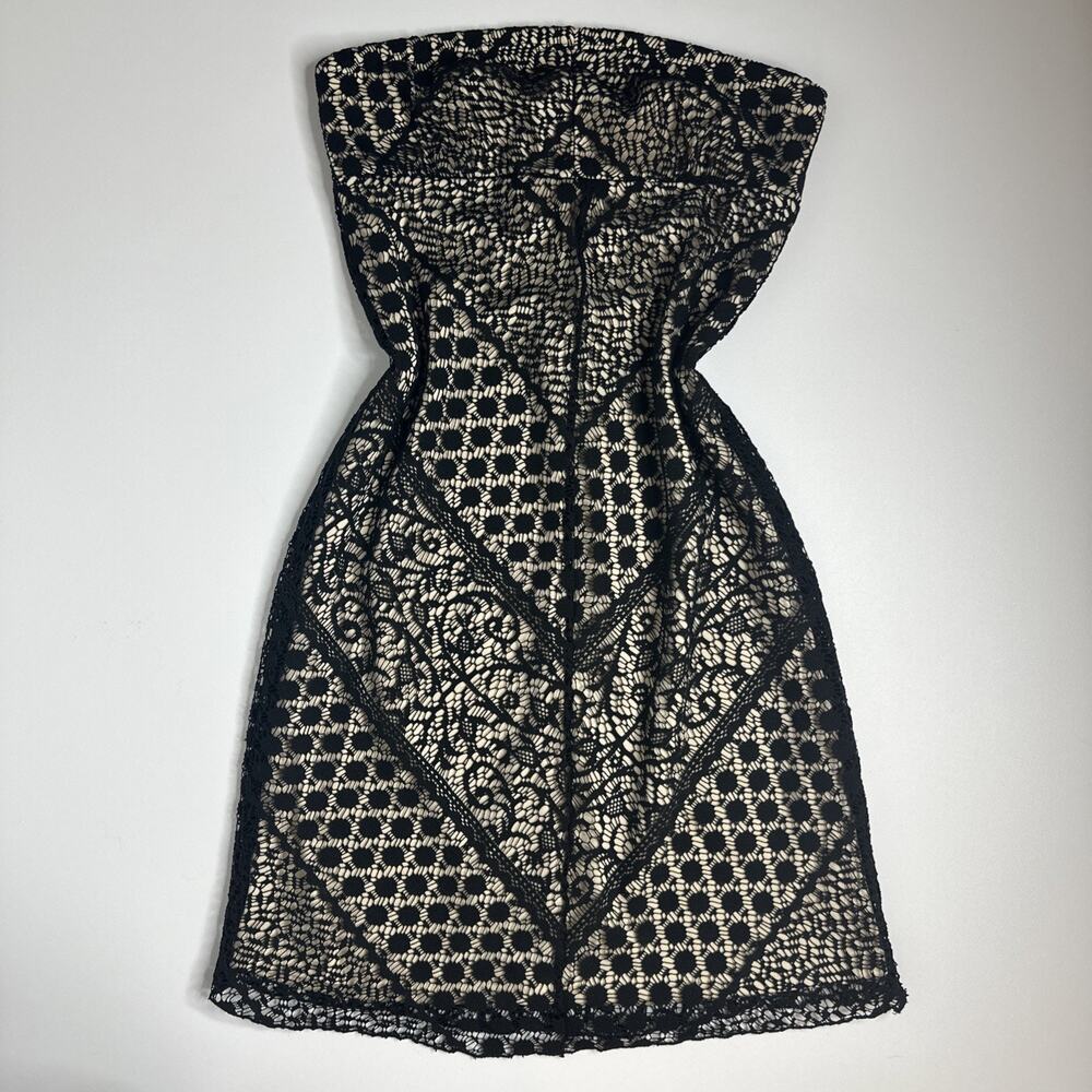 VTG Y2K HotKiss Black Lace Overlay Cream Strapless Mini Dress Womens Small